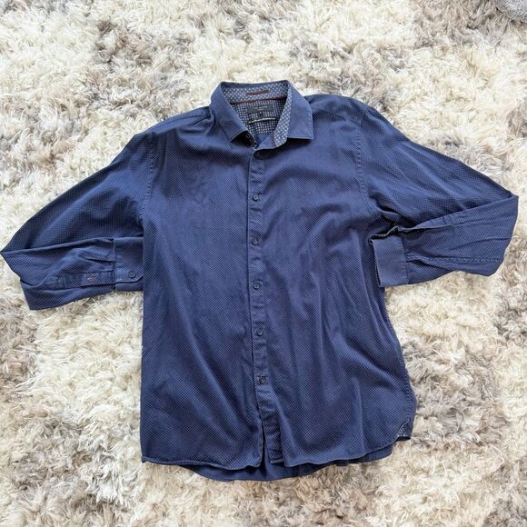 Ted Baker Mens‎ 6 long sleeved blue geometric button down shirt - Picture 2 of 9